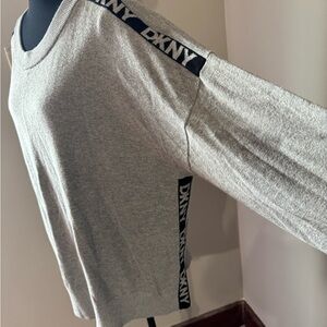 NWT DKNY Women's Heather Gray Sweatshirt with Logo Accents
